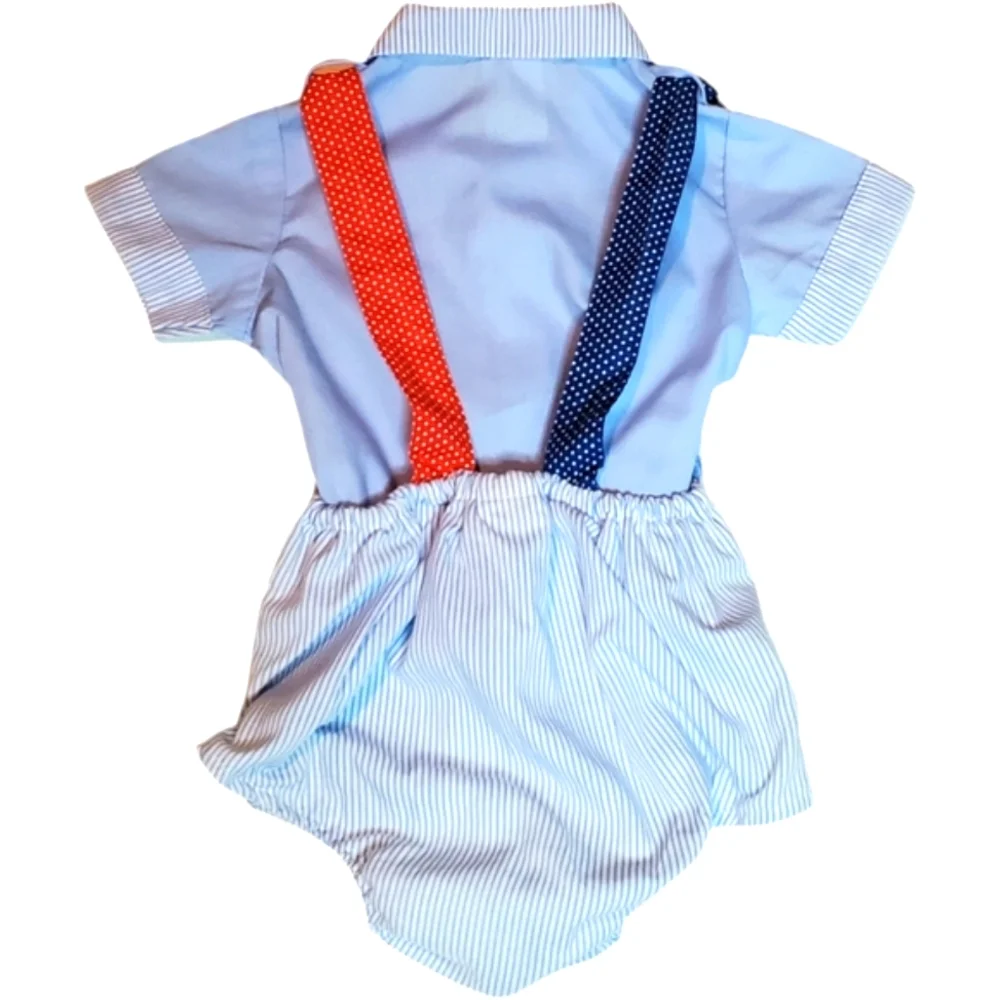 Vintage Baby Togs 2 Piece Romper & Shirt Blue|Red Baby Boys 3-6 Months
